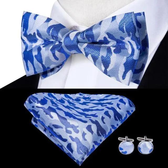 Classic Green Bow Ties Men Silk Butterfly Tie  With Pocket Square And Cufflinks Set For Men Elegant Design Wedding Party Bowties Solid Color Gentleman Bow Tie And Pocket Square Cufflink Set Stevvex