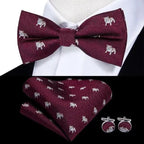 Classic Green Bow Ties Men Silk Butterfly Tie  With Pocket Square And Cufflinks Set For Men Elegant Design Wedding Party Bowties Solid Color Gentleman Bow Tie And Pocket Square Cufflink Set Stevvex