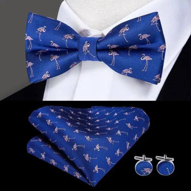 Classic Green Bow Ties Men Silk Butterfly Tie  With Pocket Square And Cufflinks Set For Men Elegant Design Wedding Party Bowties Solid Color Gentleman Bow Tie And Pocket Square Cufflink Set Stevvex