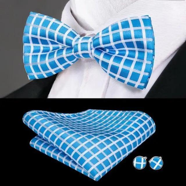 Classic Green Bow Ties Men Silk Butterfly Tie  With Pocket Square And Cufflinks Set For Men Elegant Design Wedding Party Bowties Solid Color Gentleman Bow Tie And Pocket Square Cufflink Set Stevvex