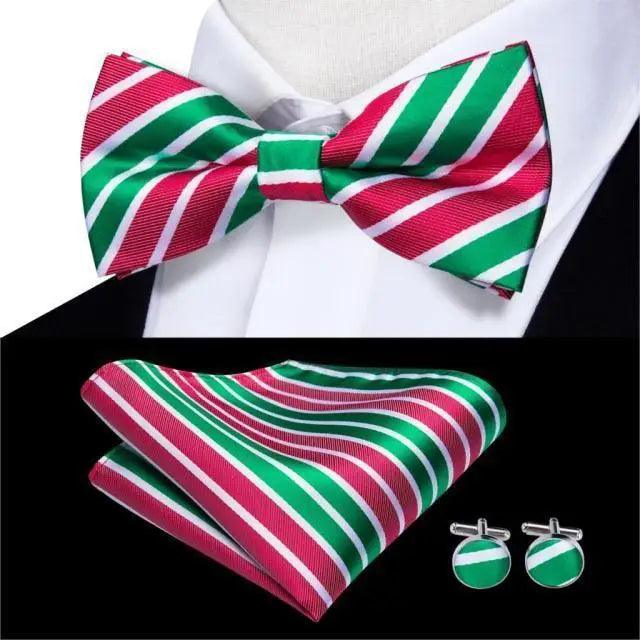 Classic Green Bow Ties Men Silk Butterfly Tie  With Pocket Square And Cufflinks Set For Men Elegant Design Wedding Party Bowties Solid Color Gentleman Bow Tie And Pocket Square Cufflink Set Stevvex