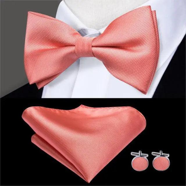 Classic Green Bow Ties Men Silk Butterfly Tie  With Pocket Square And Cufflinks Set For Men Elegant Design Wedding Party Bowties Solid Color Gentleman Bow Tie And Pocket Square Cufflink Set Stevvex