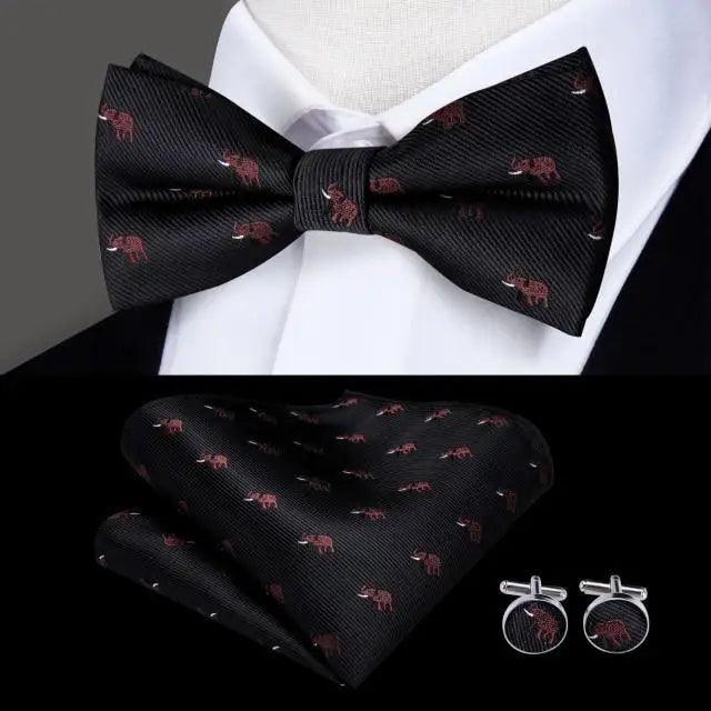 Classic Green Bow Ties Men Silk Butterfly Tie  With Pocket Square And Cufflinks Set For Men Elegant Design Wedding Party Bowties Solid Color Gentleman Bow Tie And Pocket Square Cufflink Set Stevvex