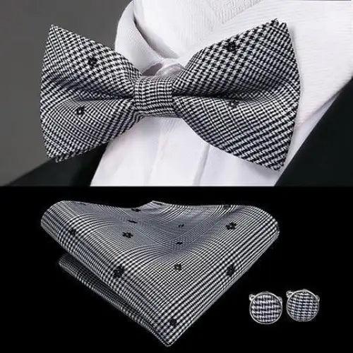 Classic Green Bow Ties Men Silk Butterfly Tie  With Pocket Square And Cufflinks Set For Men Elegant Design Wedding Party Bowties Solid Color Gentleman Bow Tie And Pocket Square Cufflink Set Stevvex