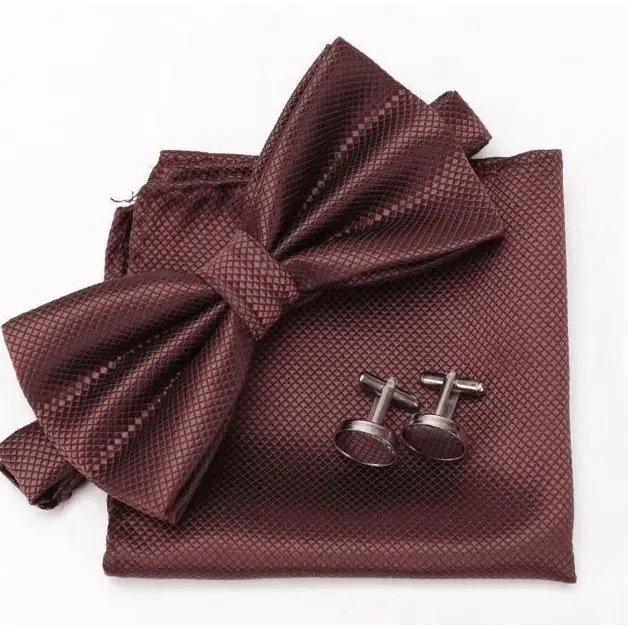 Classic Men Bowtie  Cufflinks Set Casual Men's Fashionable Style Solid Color Bowties Elegant Accessories Stevvex