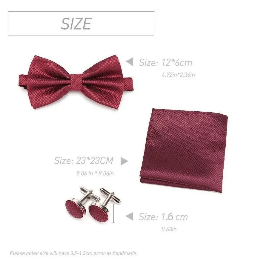 Classic Men Bowtie  Cufflinks Set Casual Men's Fashionable Style Solid Color Bowties Elegant Accessories Stevvex