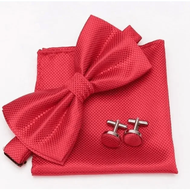 Classic Men Bowtie  Cufflinks Set Casual Men's Fashionable Style Solid Color Bowties Elegant Accessories Stevvex