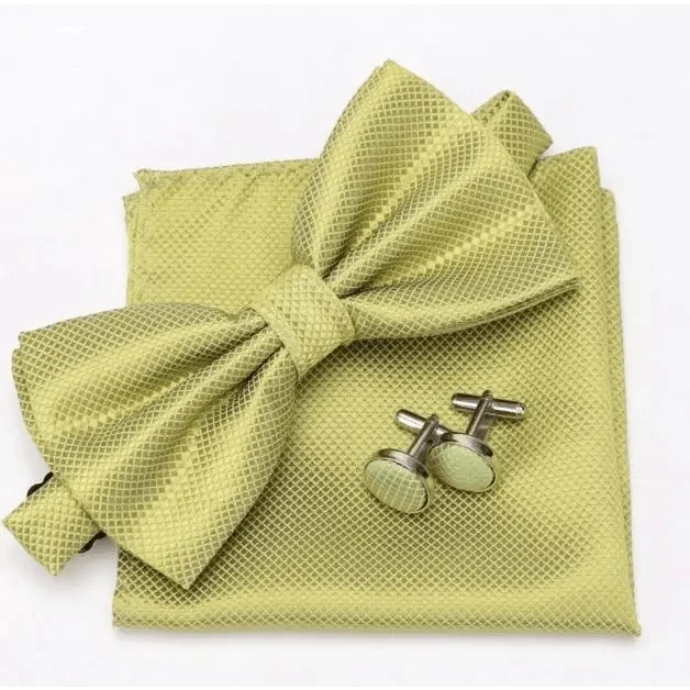 Classic Men Bowtie  Cufflinks Set Casual Men's Fashionable Style Solid Color Bowties Elegant Accessories Stevvex