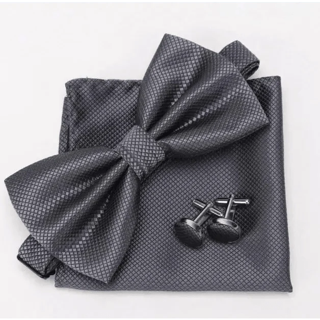 Classic Men Bowtie  Cufflinks Set Casual Men's Fashionable Style Solid Color Bowties Elegant Accessories Stevvex