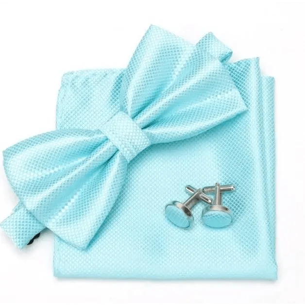 Classic Men Bowtie  Cufflinks Set Casual Men's Fashionable Style Solid Color Bowties Elegant Accessories Stevvex