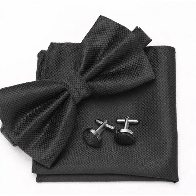 Classic Men Bowtie  Cufflinks Set Casual Men's Fashionable Style Solid Color Bowties Elegant Accessories Stevvex