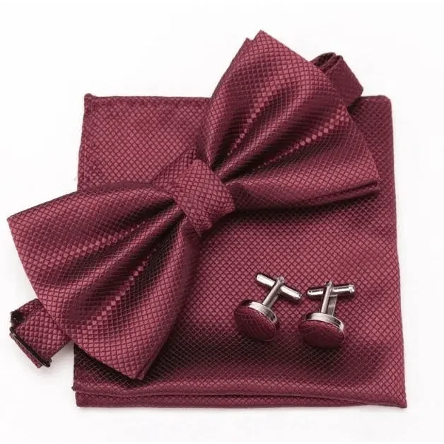 Classic Men Bowtie  Cufflinks Set Casual Men's Fashionable Style Solid Color Bowties Elegant Accessories Stevvex