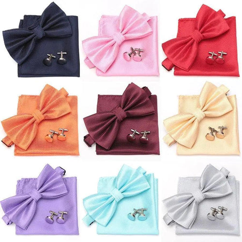 Classic Men Bowtie  Cufflinks Set Casual Men's Fashionable Style Solid Color Bowties Elegant Accessories Stevvex