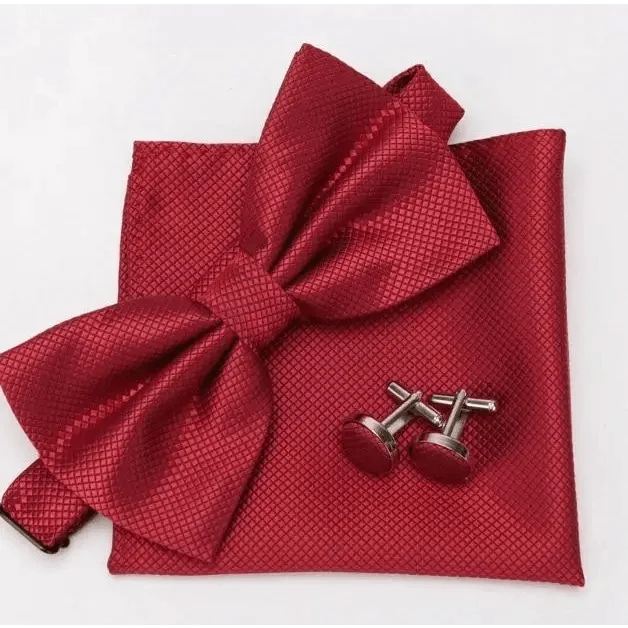 Classic Men Bowtie  Cufflinks Set Casual Men's Fashionable Style Solid Color Bowties Elegant Accessories Stevvex