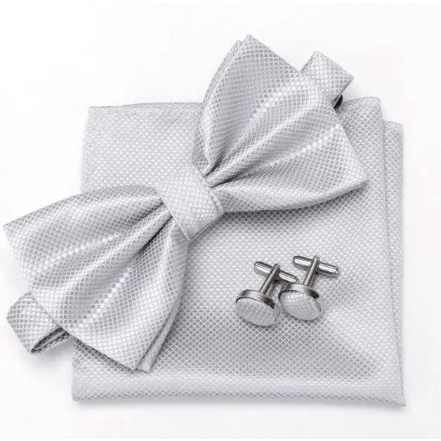 Classic Men Bowtie  Cufflinks Set Casual Men's Fashionable Style Solid Color Bowties Elegant Accessories Stevvex