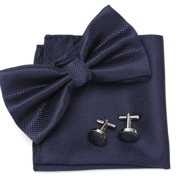 Classic Men Bowtie  Cufflinks Set Casual Men's Fashionable Style Solid Color Bowties Elegant Accessories Stevvex