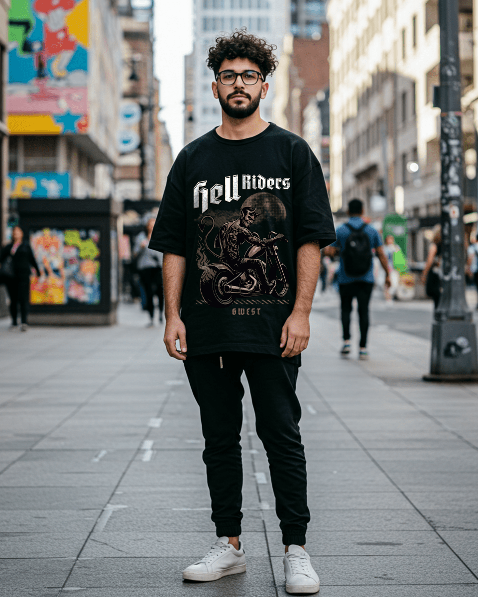 Camiseta Oversize para Hombre G West Devil Hell Riders