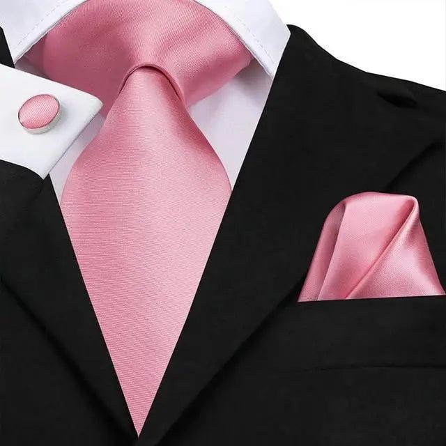 Elegant Pink Silk  Necktie Pocket Square Cufflinks Set Elegant Men's Fashion Wedding Ties For Men And Daily Wear Ties Stevvex