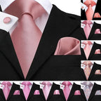 Elegant Pink Silk  Necktie Pocket Square Cufflinks Set Elegant Men's Fashion Wedding Ties For Men And Daily Wear Ties Stevvex