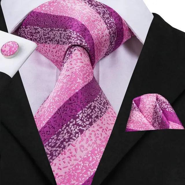 Elegant Pink Silk  Necktie Pocket Square Cufflinks Set Elegant Men's Fashion Wedding Ties For Men And Daily Wear Ties Stevvex