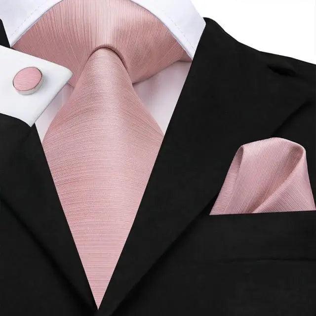 Elegant Pink Silk  Necktie Pocket Square Cufflinks Set Elegant Men's Fashion Wedding Ties For Men And Daily Wear Ties Stevvex