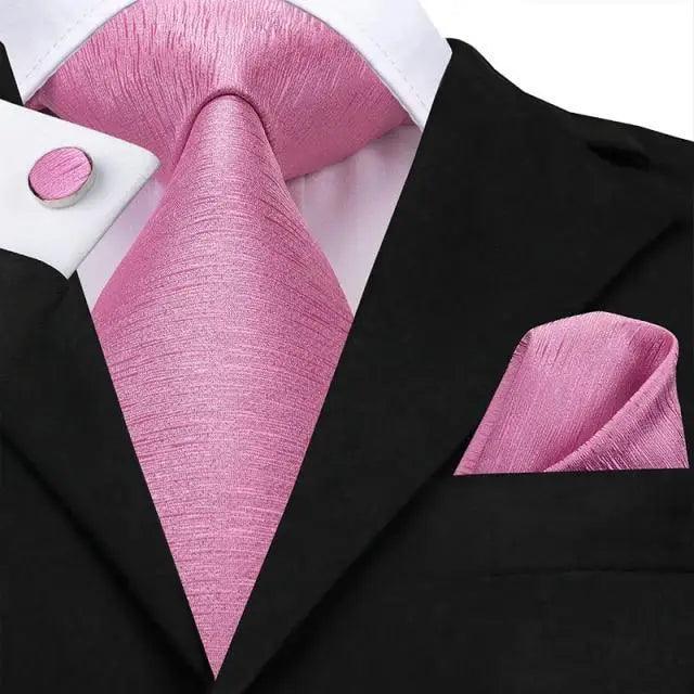 Elegant Pink Silk  Necktie Pocket Square Cufflinks Set Elegant Men's Fashion Wedding Ties For Men And Daily Wear Ties Stevvex