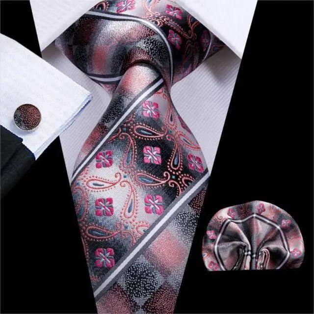 Elegant Pink Silk  Necktie Pocket Square Cufflinks Set Elegant Men's Fashion Wedding Ties For Men And Daily Wear Ties Stevvex
