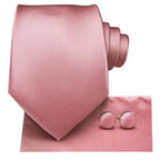Elegant Pink Silk  Necktie Pocket Square Cufflinks Set Elegant Men's Fashion Wedding Ties For Men And Daily Wear Ties Stevvex