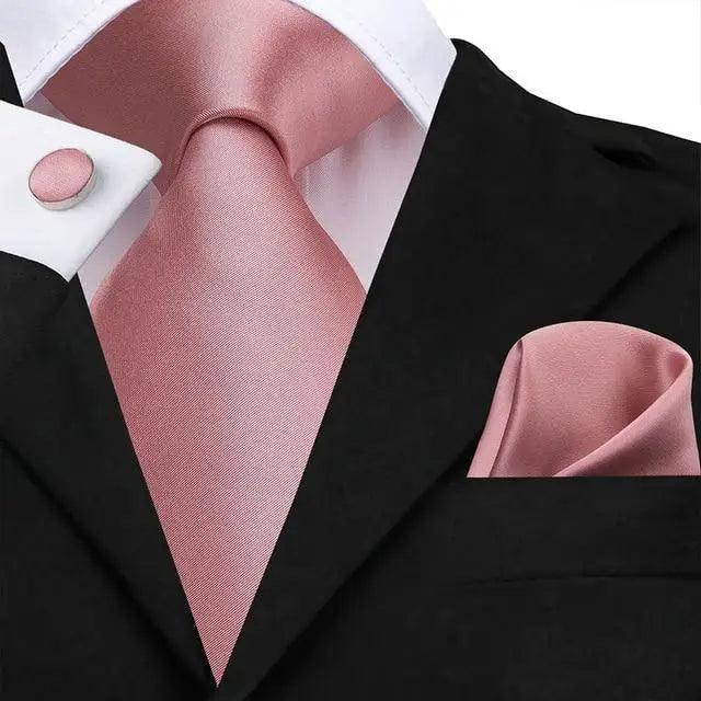 Elegant Pink Silk  Necktie Pocket Square Cufflinks Set Elegant Men's Fashion Wedding Ties For Men And Daily Wear Ties Stevvex