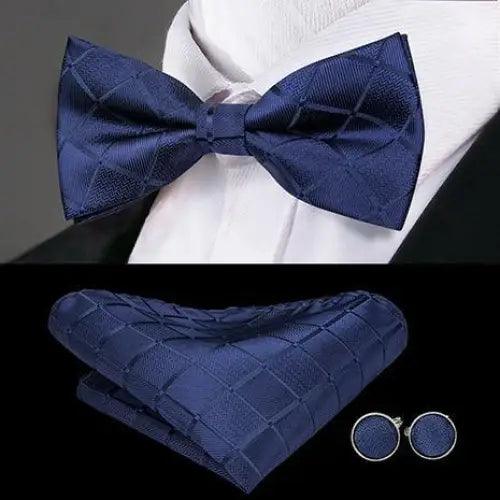 Elegant Silk Butterfly Business Bow Tie Pocket Square Cufflinks Set For Men Formal Wedding Bowtie Set For Office Stevvex