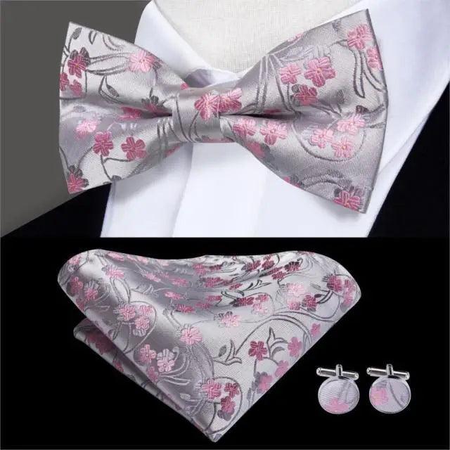 Elegant Silk Butterfly Business Bow Tie Pocket Square Cufflinks Set For Men Formal Wedding Bowtie Set For Office Stevvex