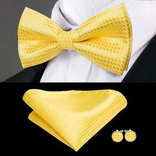 Elegant Silk Butterfly Business Bow Tie Pocket Square Cufflinks Set For Men Formal Wedding Bowtie Set For Office Stevvex
