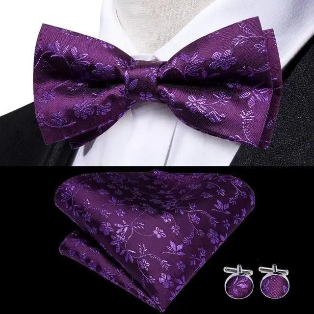 Elegant Silk Butterfly Business Bow Tie Pocket Square Cufflinks Set For Men Formal Wedding Bowtie Set For Office Stevvex