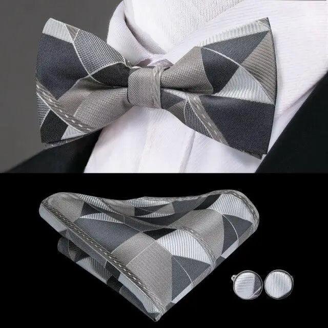 Elegant Silk Butterfly Business Bow Tie Pocket Square Cufflinks Set For Men Formal Wedding Bowtie Set For Office Stevvex
