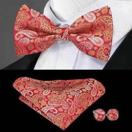 Elegant Silk Butterfly Business Bow Tie Pocket Square Cufflinks Set For Men Formal Wedding Bowtie Set For Office Stevvex