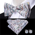 Elegant Silk Butterfly Business Bow Tie Pocket Square Cufflinks Set For Men Formal Wedding Bowtie Set For Office Stevvex