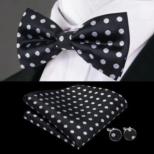 Elegant Silk Butterfly Business Bow Tie Pocket Square Cufflinks Set For Men Formal Wedding Bowtie Set For Office Stevvex