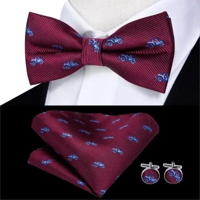 Elegant Silk Butterfly Business Bow Tie Pocket Square Cufflinks Set For Men Formal Wedding Bowtie Set For Office Stevvex