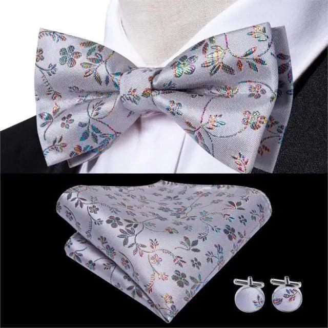 Elegant Silk Butterfly Business Bow Tie Pocket Square Cufflinks Set For Men Formal Wedding Bowtie Set For Office Stevvex