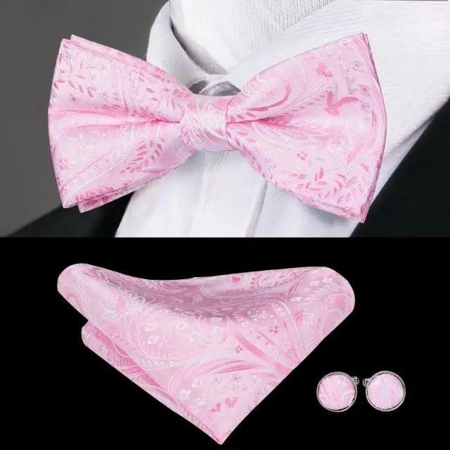 Elegant Silk Butterfly Business Bow Tie Pocket Square Cufflinks Set For Men Formal Wedding Bowtie Set For Office Stevvex