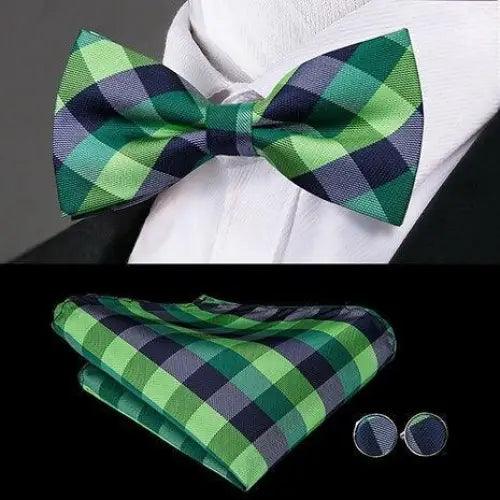 Elegant Silk Butterfly Business Bow Tie Pocket Square Cufflinks Set For Men Formal Wedding Bowtie Set For Office Stevvex