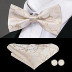 Elegant Silk Butterfly Business Bow Tie Pocket Square Cufflinks Set For Men Formal Wedding Bowtie Set For Office Stevvex