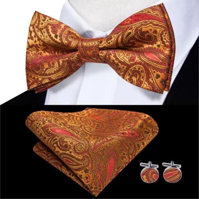Elegant Silk Butterfly Business Bow Tie Pocket Square Cufflinks Set For Men Formal Wedding Bowtie Set For Office Stevvex