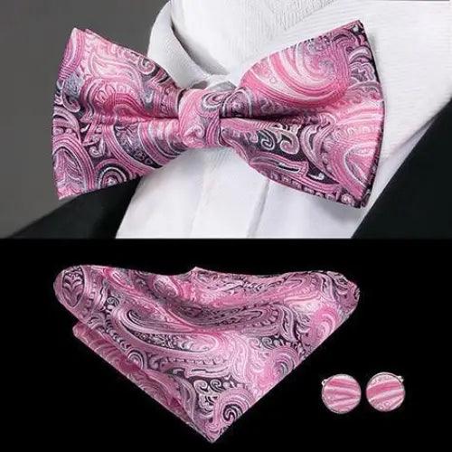 Elegant Silk Butterfly Business Bow Tie Pocket Square Cufflinks Set For Men Formal Wedding Bowtie Set For Office Stevvex