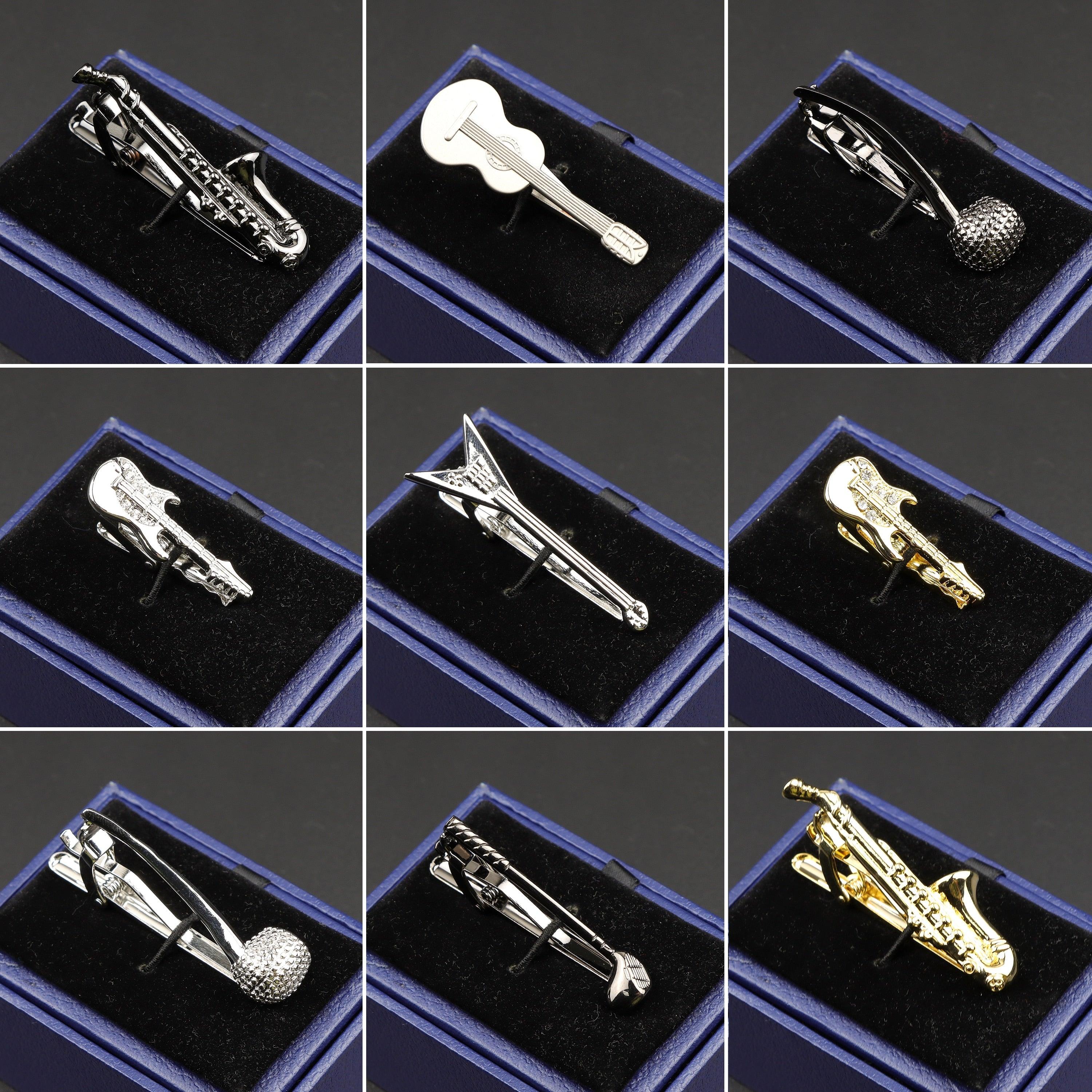 Fashion Metal Men Tie Clip Golden Musical Instrument Shape Simple Bar Clasp  Luxury Fashion Necktie Tie Clips Bar Variety Pattern Mens Suit Wedding Gift Unique Tie Clip Stevvex