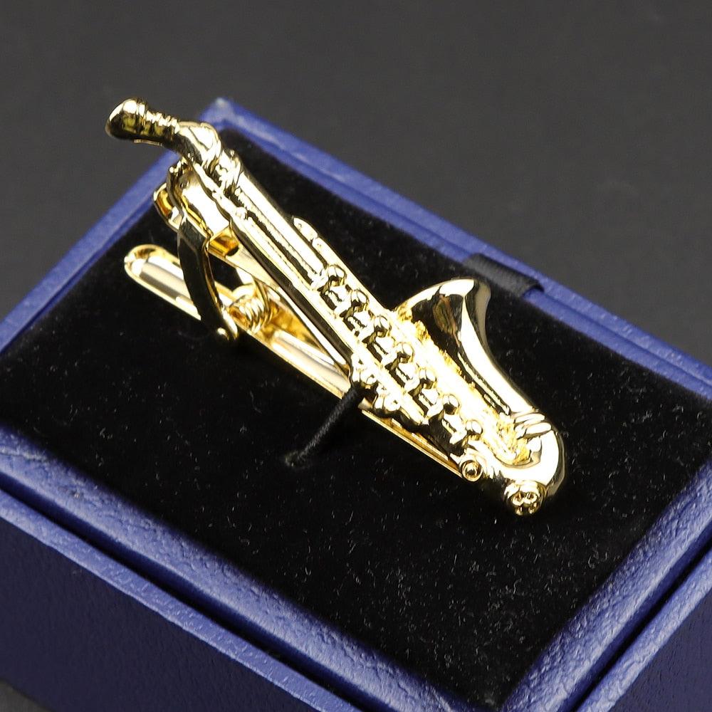 Fashion Metal Men Tie Clip Golden Musical Instrument Shape Simple Bar Clasp  Luxury Fashion Necktie Tie Clips Bar Variety Pattern Mens Suit Wedding Gift Unique Tie Clip Stevvex