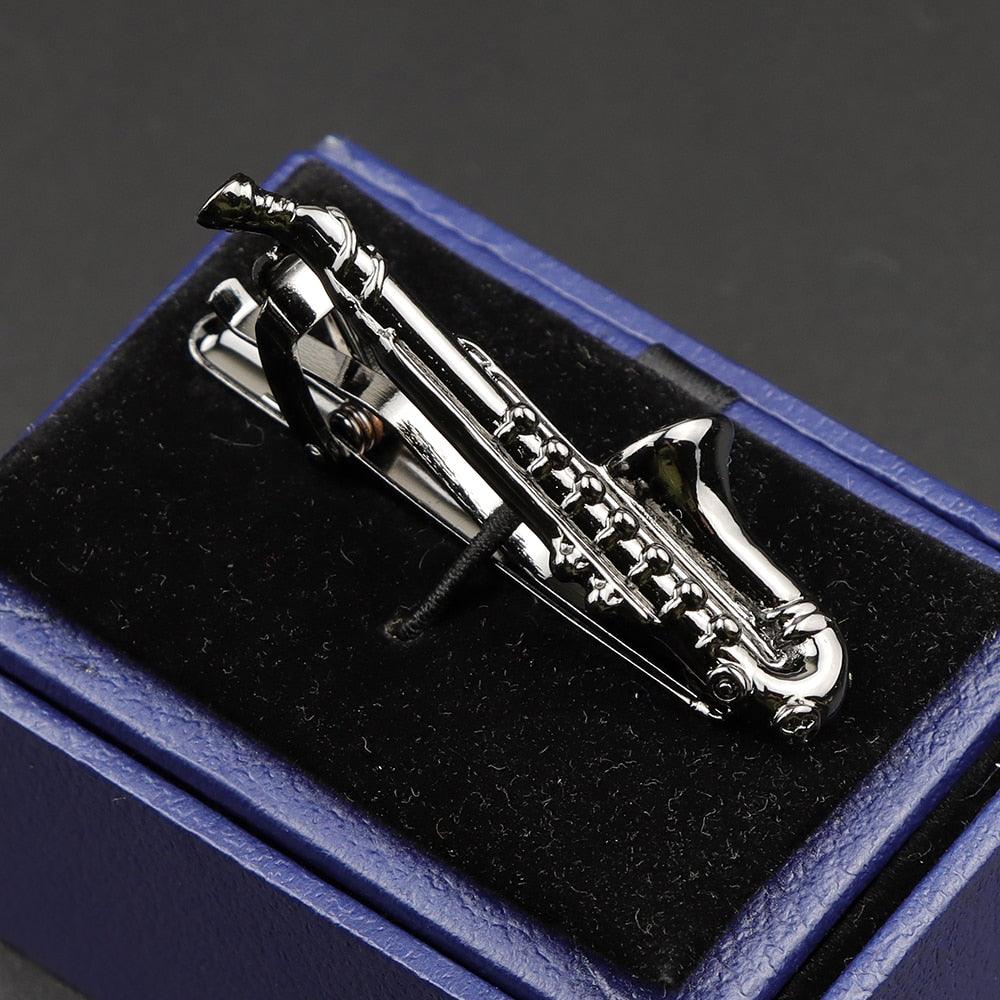 Fashion Metal Men Tie Clip Golden Musical Instrument Shape Simple Bar Clasp  Luxury Fashion Necktie Tie Clips Bar Variety Pattern Mens Suit Wedding Gift Unique Tie Clip Stevvex