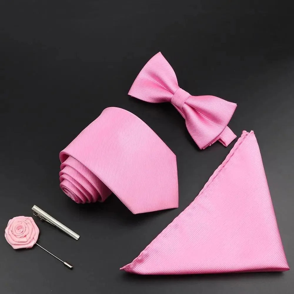 Fashion Red Business Necktie Matching Bowtie Flower Vintage Design Set For Men Self-Tie Bow Tie And Pocket Square Classic Business Tuxedo Wedding Bowties Handkerchief Set Men Necktie And Pocket Square Set Stevvex