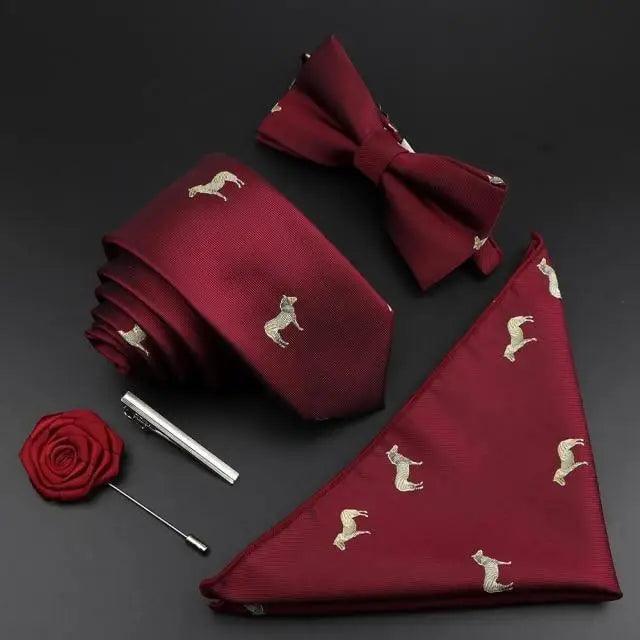Fashion Red Business Necktie Matching Bowtie Flower Vintage Design Set For Men Self-Tie Bow Tie And Pocket Square Classic Business Tuxedo Wedding Bowties Handkerchief Set Men Necktie And Pocket Square Set Stevvex