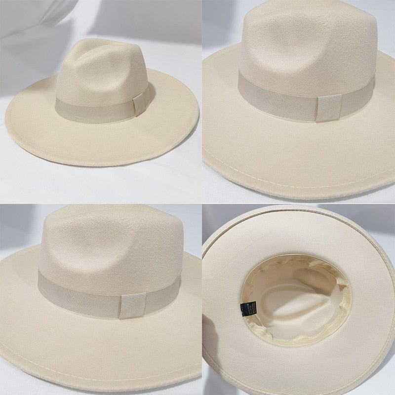 Fashionable Fedora Hats Women Wide Brim Dress Caps  Women's Fedora Hats Elegant Wide Brim Fedora Hat  Wedding Men Hat Warm Retro Style Belt 56-58cm Stevvex